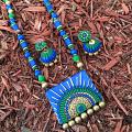 Artistic Peacock Shaded Terracotta Set /w Jhumkas