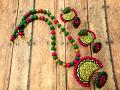 Green & Pink Chandbaali Style Necklace /w Matching Earrings