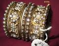 Golden Bangles 6 Pieces Set Pearls Stones