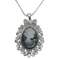 Victorian Cameo Lady Pendant Necklace Sparkling Silver Casting Frame \ Victorian Cameo Lady Pendant Necklace Sparkling Silver Casting Frame \