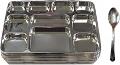 Disposable Plates 10 Compartment Silver Plates - 200 Thali w/ Spoons