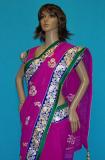 Magenta Chiffon Wedding Party Wear Saree /w Zari Tilla Work #2376