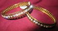 Set of 2 Golden Bangles w/ CZ Crystal Zircon Stones Work Set of 2 Golden Bangles w/ CZ Crystal Zircon Stones Work