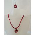 Romantic Siam Red Swarovski Crystal Necklace Set Flower Pendant Jewelry 