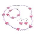 Jewelry Pink Butterfly Tiny White Pink Bead Necklace Earrings Bracelet