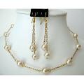 Wedding Jewelry 22k Gold Plated Swarovski Cream Pearls Handcrafted Set