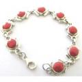 Coral Stone Sterling Silver 92.5 Bracelet