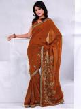 Mustard Orange Georgette Party Wear Saree \w Blouse Piece #606