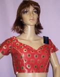 Designer Red Brocade Blouse for Sarees (S) #2476
