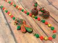Mogappu Style Parrot Terracotta Set \w Side Pendant  & Parrot Jhumkas