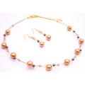 Party Necklace Gold Brown Pearls Lite Colorado Crystals Party Necklace Gold Brown Pearls Lite Colorado Crystals