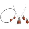 Fall Color Orange Pearls Swarovski Coral Pearls Set with Bracelet 