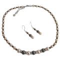Dark Chocolate Peach Pearls Silver Rondells Spacer Wedding Jewelry Set
