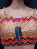 Back Open Golden Multi Color Strap Choli Blouse Small Size #7444