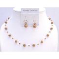 Copper Pearls Crystals Swarovski Wedding Jewelry Set 