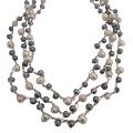 Peach Grey Natural Freshwater Pearl Long Necklace In Pink Silk String Peach Grey Natural Freshwater Pearl Long Necklace In Pink Silk String