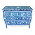 Curved French Style Bone Inlay Dresser Chest in Blue 42"
