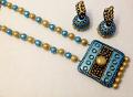Peacock Blue & Gold Shades Ethnic Style Terracotta Set /w Jhumkas