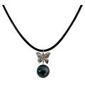 12mm Tahitian Pearl Necklace w/ Diamante Dangling Butterfly 