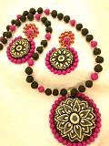 Black & Pink Embossed Terracotta Set w/ Light Weight Earrings