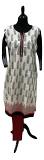 Off White Linen Block Print Kurti With Red Border and Leggings (M)