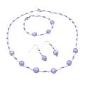 Wedding Jewelry Flower Girl Purple White Round Beads Necklace Earrings 