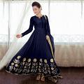 Navy Blue Long Designner Anarkali Dress \w Patch Work (Unstitched) Navy Blue Long Designner Anarkali Dress \w Patch Work (Unstitched)