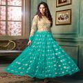 Beige & Blue Flared Long Anarkali Salwar Kameez Suit (Unstitched) Beige & Blue Flared Long Anarkali Salwar Kameez Suit (Unstitched)