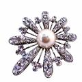 Fan / Flower Shape Brooch Accented /w  Rhinestones & Pearls