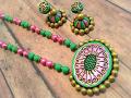 Pretty Green & Pink Chakra Set with Jhumkas