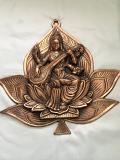 Antique Large Devi Saraswati Copper Wall Hanging 16" * 15" Antique Large Devi Saraswati Copper Wall Hanging 16" * 15"