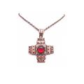 Copper Cross Pendant 14mm Glass Square Bead Necklace 