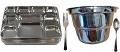 Disposable 10 Compartment Silver Thali - 100 Plates w/ Fork, Spoon, Bowl 