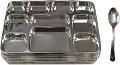 Disposable Plates 10 Compartment Silver Plates - 100 Thali w/ Spoon 