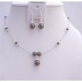 Bridal Party Gifts Dark Brown Pearls with Clear Crystals Beads Set 