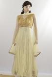 Light Yellow & Gold Net Readymade Anarkali Kameez Churidar Suit