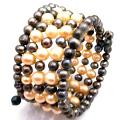 Peach Black Freshwater Pearls Five Stranded Bangle Bracelet Jewelry Peach Black Freshwater Pearls Five Stranded Bangle Bracelet Jewelry