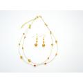 Golden Wire Round Necklace w/ Swarovski Topaz & Fire Opal Crystals Set 