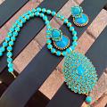 Turquoise Blue pacchi Pendant set with paper quilled jhumkas!!!!