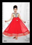Girls Red Net Flared Gown Dress /w Gold Detail #7201 Girls Red Net Flared Gown Dress /w Gold Detail #7201