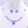 Prom Valentine Sapphire Crystals Heart Pendant Earrings Jewelry Set 