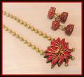 Red & Gold Lotus Terracotta Necklace & Jhumkas Red & Gold Lotus Terracotta Necklace & Jhumkas