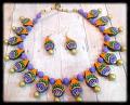 Handcrafted Purple & Orange Tear Drop Terracotta Set \w Earrings