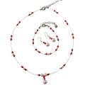 Red Crystals & White Pearls Illusion Bridal Complete Jewelry Set 