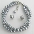Gorgeous Double Strand Bracelet Silver Gray Bridesmaid Gift Jewelry Set 