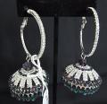 Silver Chandelier CZ Garnet Emerald Stones Jhumka Earrings