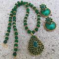 Green Pacchi Set /w Paper Quilled Jhumkas Earrings Green Pacchi Set /w Paper Quilled Jhumkas Earrings