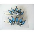 Pair Of Hair Clip Sophisticated Blue Crown w/ Crystals Sparkling Clip 