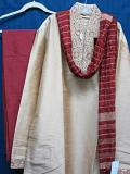 Men's Red Golden Party Wear Kurta Pajama Dupatta (L-XL)