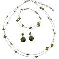 Olivine Dress Green Crystals Double Stranded Necklace Bracelet Bridal 